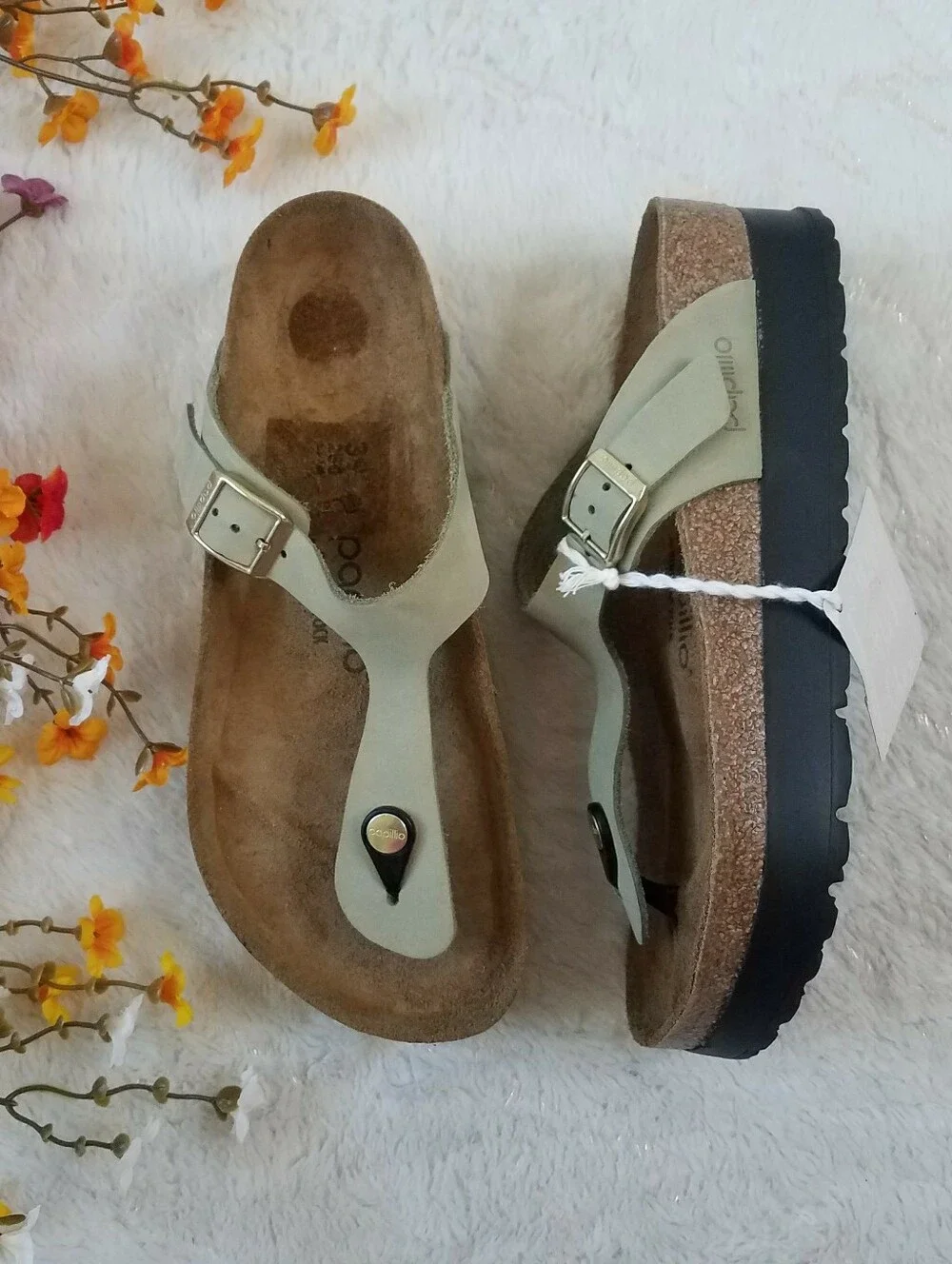 Birkenstock Papillio Gizeh Flex Platform Nubuck Leather in Eucalyptus